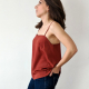 Side view of camisole, russet crepe