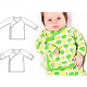 Line drawings of a cross-front baby shirt and an image of a baby wearing a completed shirt.