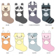 Coloured line drawings of eight Christmas stocking with animal features.