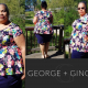 Several views of a woman with short hair wearing a top made of floral fabric with a navy backgroud