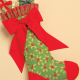 Green Christmas stocking with red ribbon