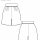 Line drawing of pleated shorts, front and back
