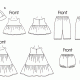 Line art from the back cover showing a hat, two pants, two bloomers, two dresses, and two shirts