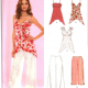 Front cover of New Look pattern, showing a woman in a floral tank top and white wide leg pants, and showing variations of those patterns