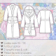 Line art of bathrobe, showing two lengths and banded or hooded options