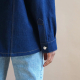 model picture, blue denim, sleeve placket detail