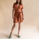 Example of short dress made using the pattern in a copper fabric.