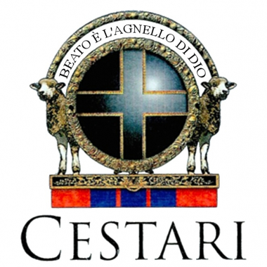 Cestari Logo with sheep, reading: Beato E L'Agnello Di Dio