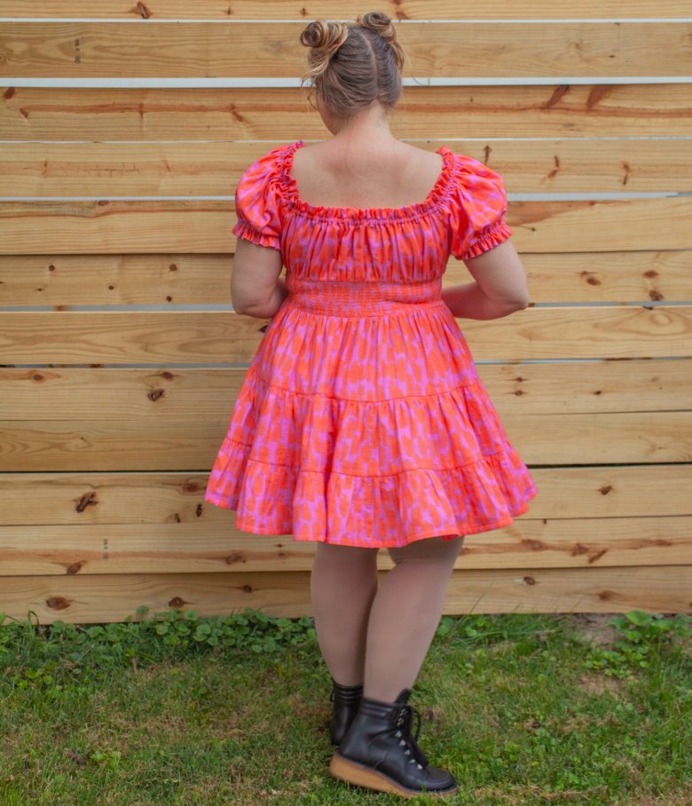 back view of pink dress