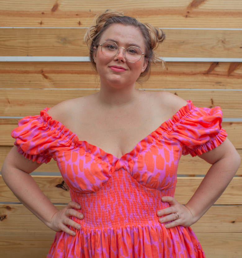 front closeup of pink dress